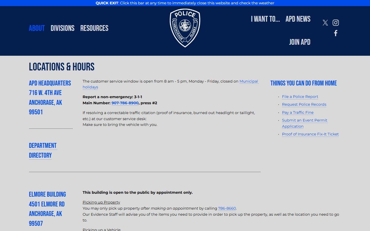 APD locations page showing Eagle River coverage for booking reports