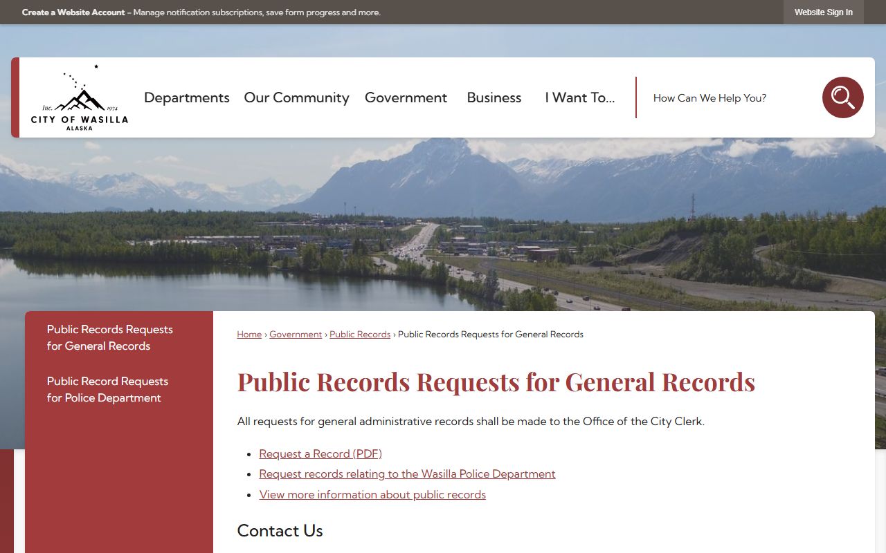 Wasilla booking reports public records request page