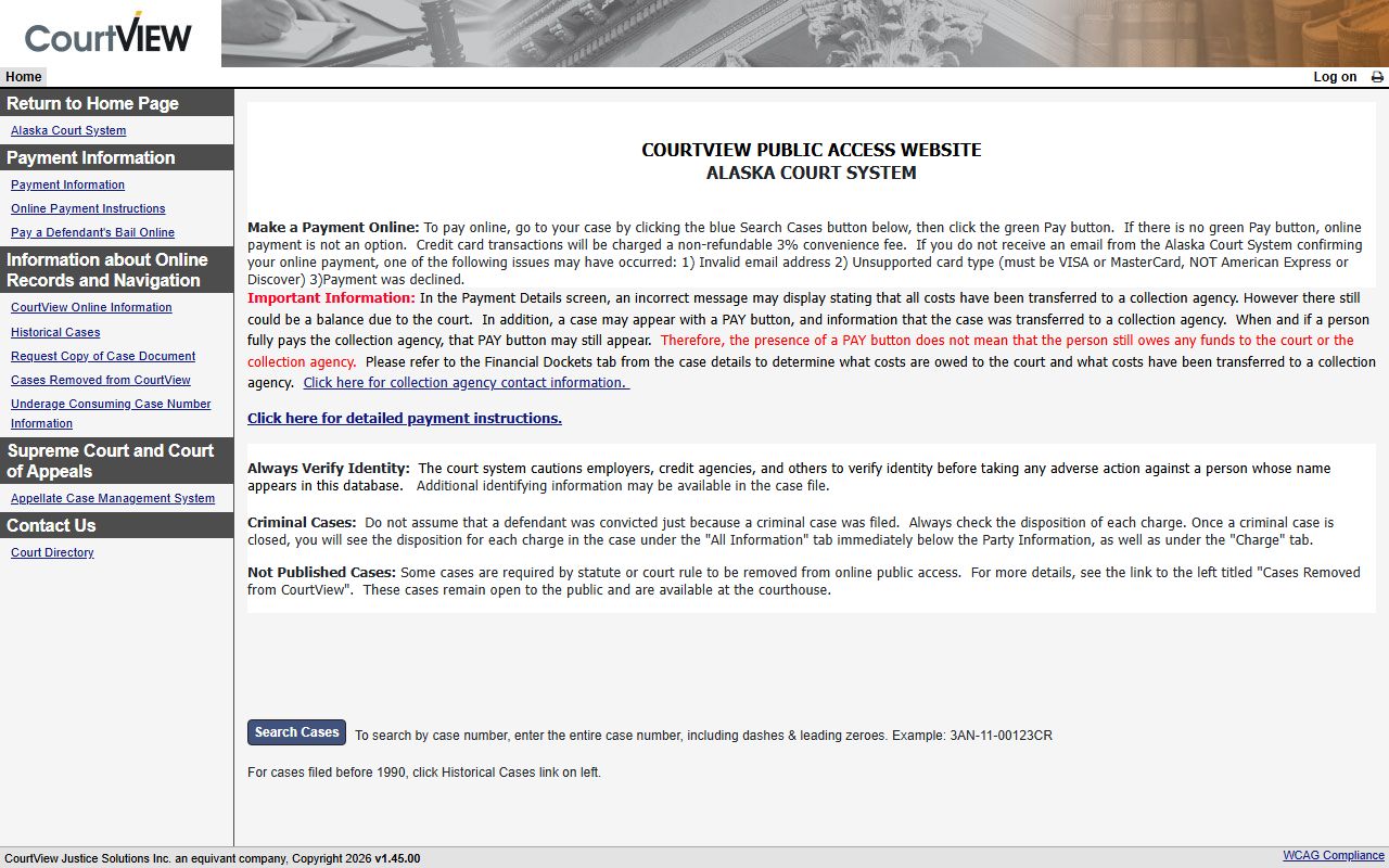 CourtView eAccess online search for Alaska booking reports