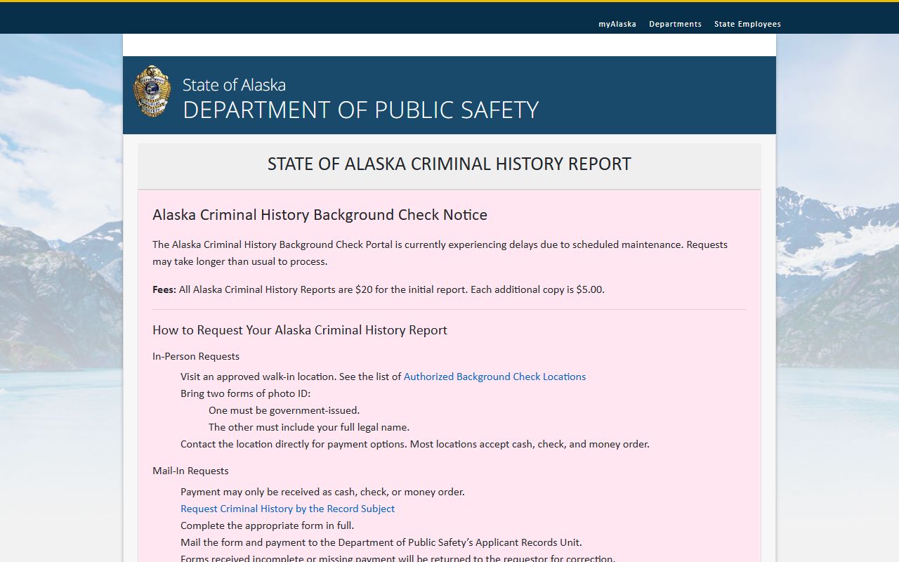 Alaska online background check portal for booking reports