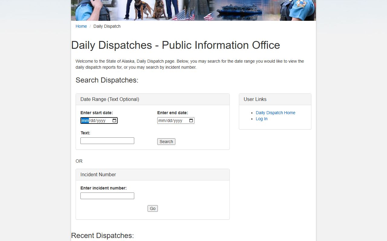 Alaska Troopers Daily Dispatch for booking reports